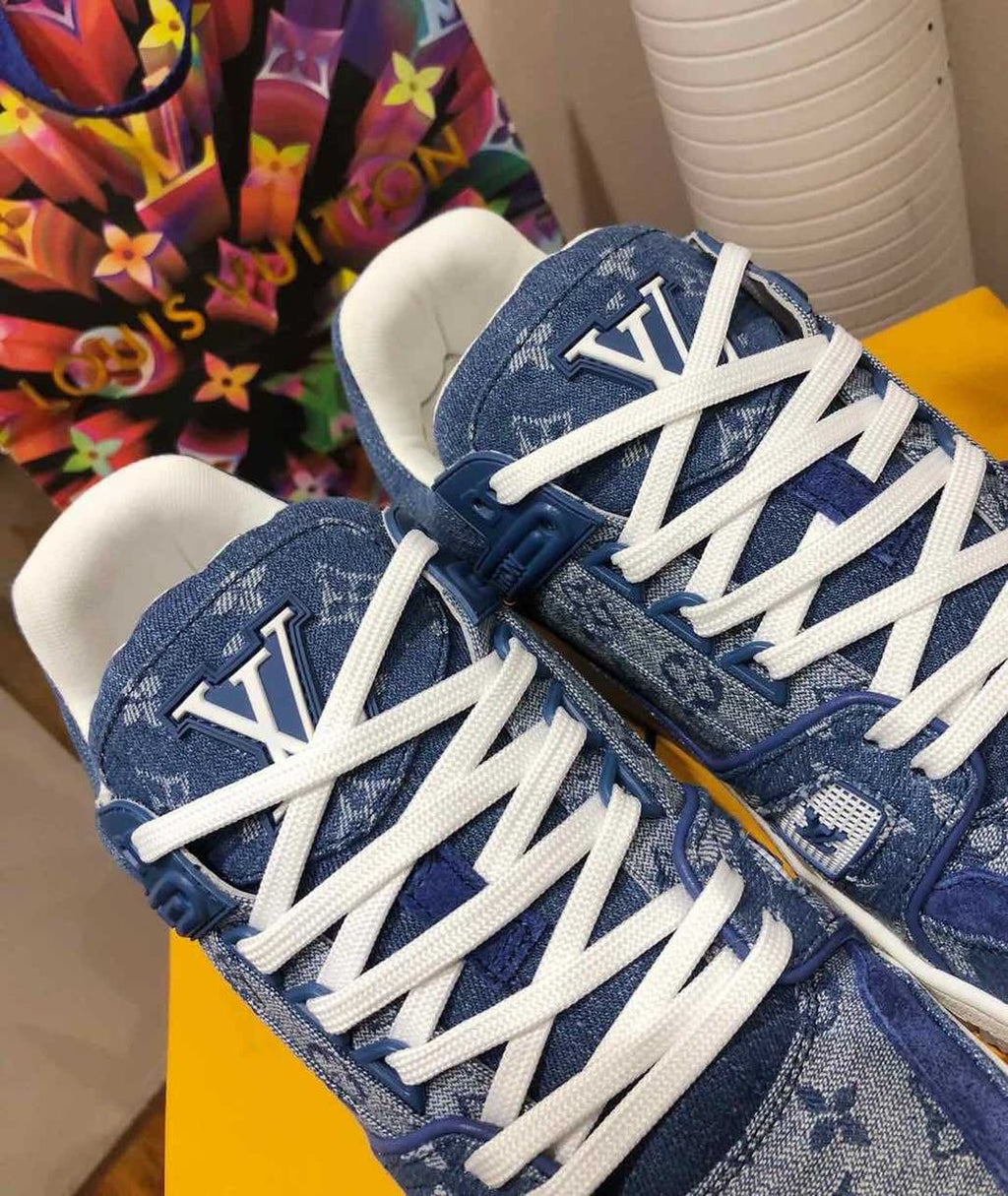 Louis Vuitton Trainer Sneakers Calfskin Leather Spring/Summer Collection Denim Blue