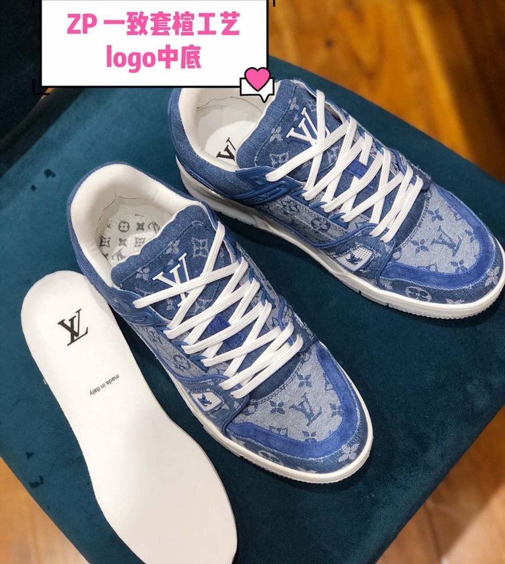 Louis Vuitton Trainer Sneakers Calfskin Leather Spring/Summer Collection Denim Blue