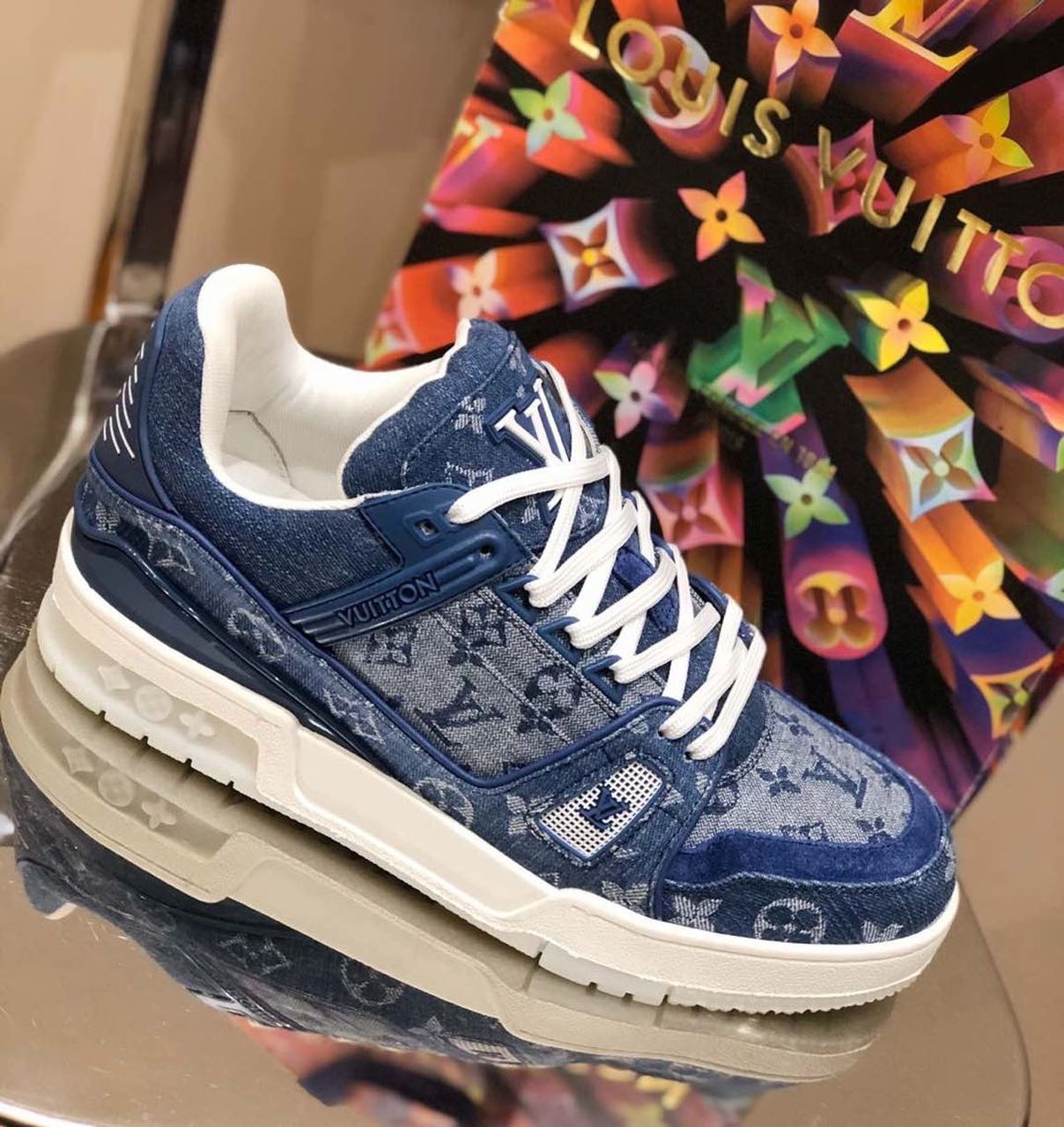 Louis Vuitton Trainer Sneakers Calfskin Leather Spring/Summer Collection Denim Blue