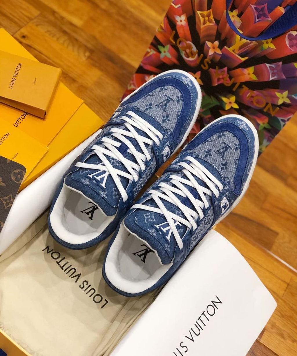 Louis Vuitton Trainer Sneakers Calfskin Leather Spring/Summer Collection Denim Blue