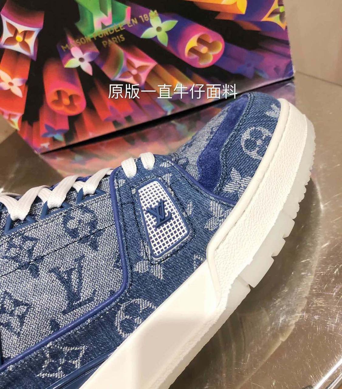 Louis Vuitton Trainer Sneakers Calfskin Leather Spring/Summer Collection Denim Blue