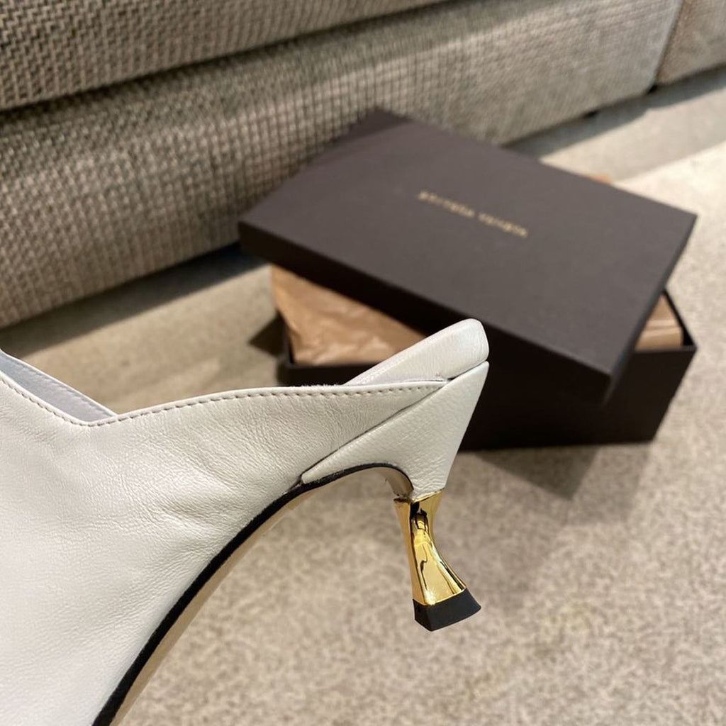 Bottega Veneta Square Toe Mules Calfskin Leather Fall/Winter 2019 Collection, White
