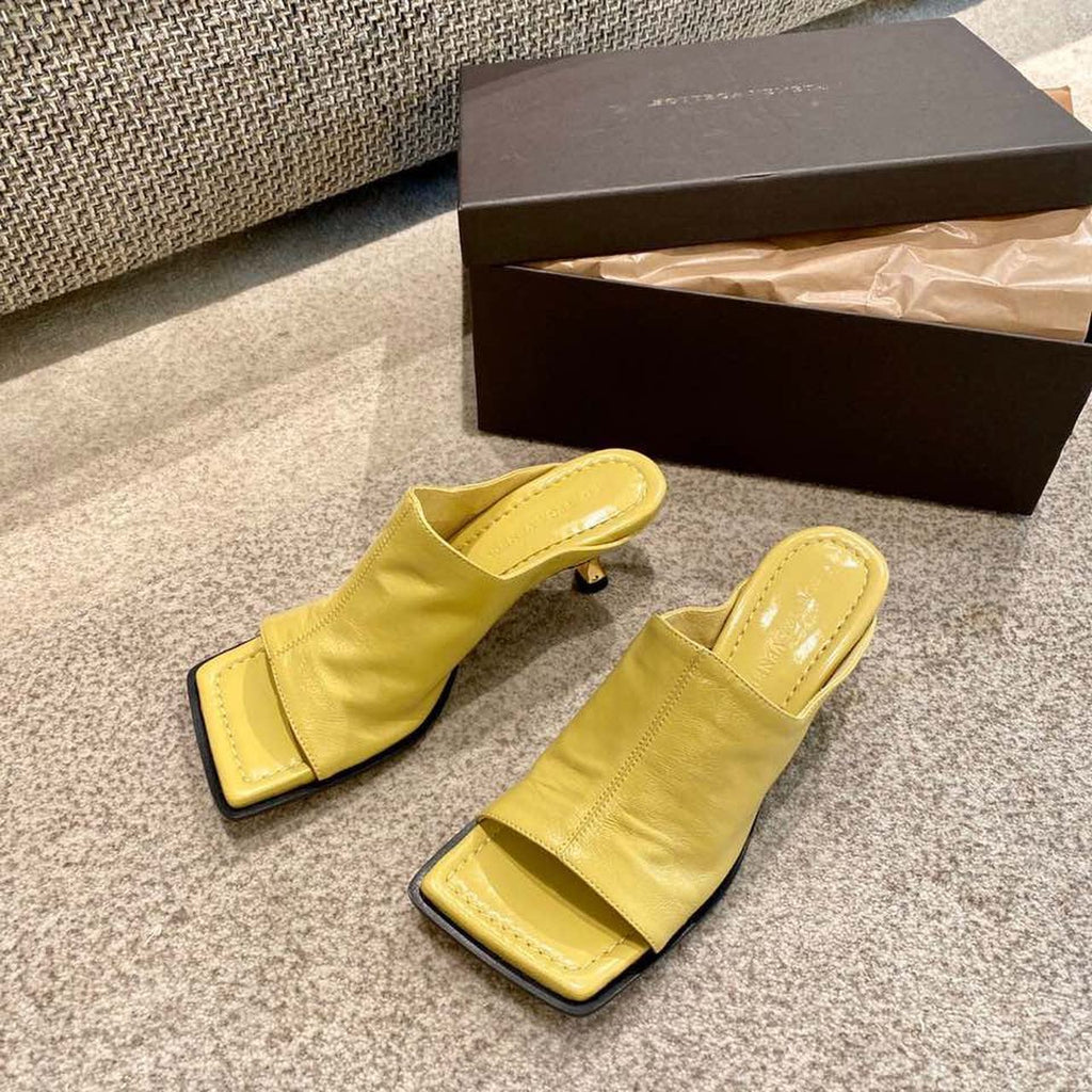 Bottega Veneta Square Toe Mules Calfskin Leather Fall/Winter 2019 Collection, Yellow