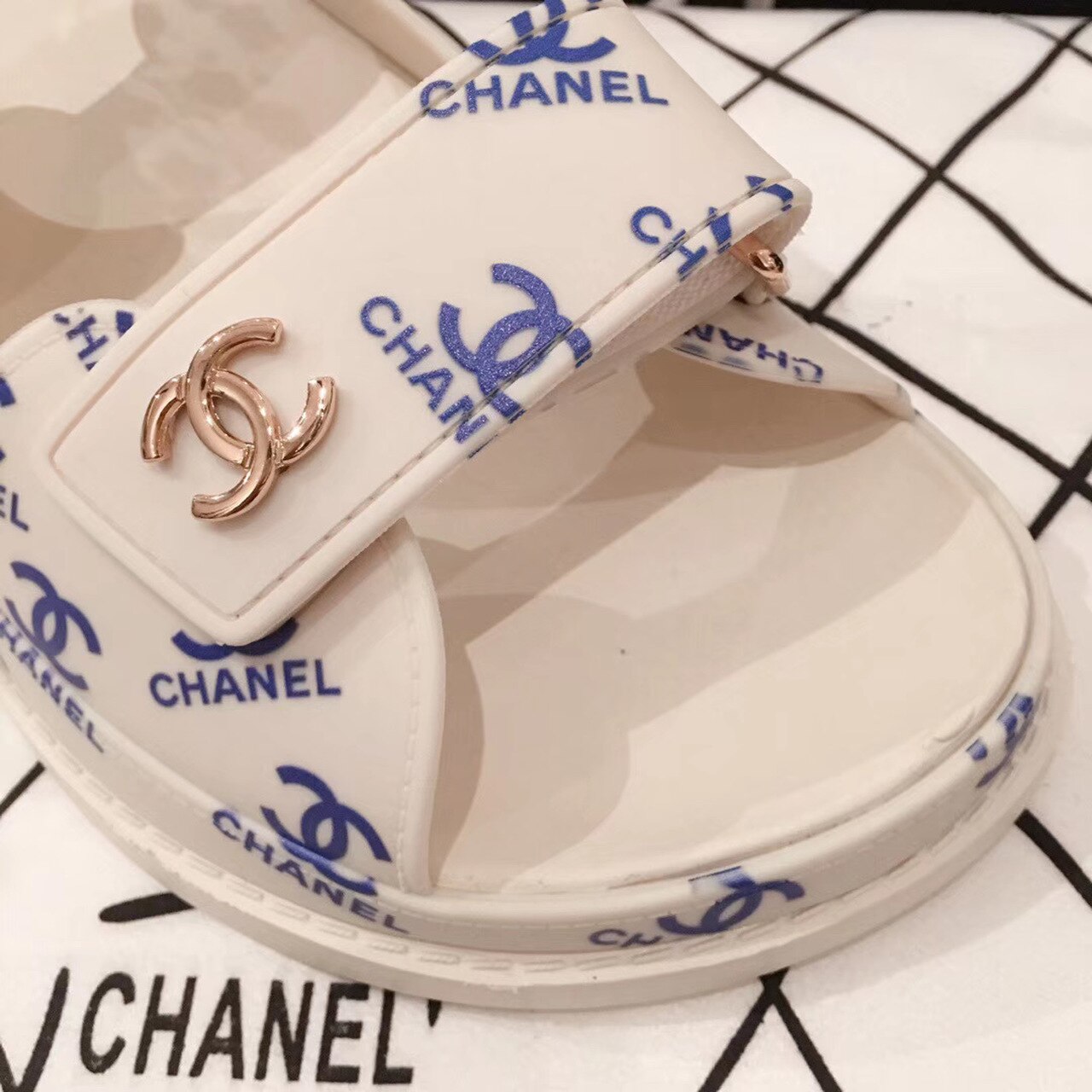 Chanel PVC Velcro Sandals Spring/Summer Act 1 Collection White/Blue