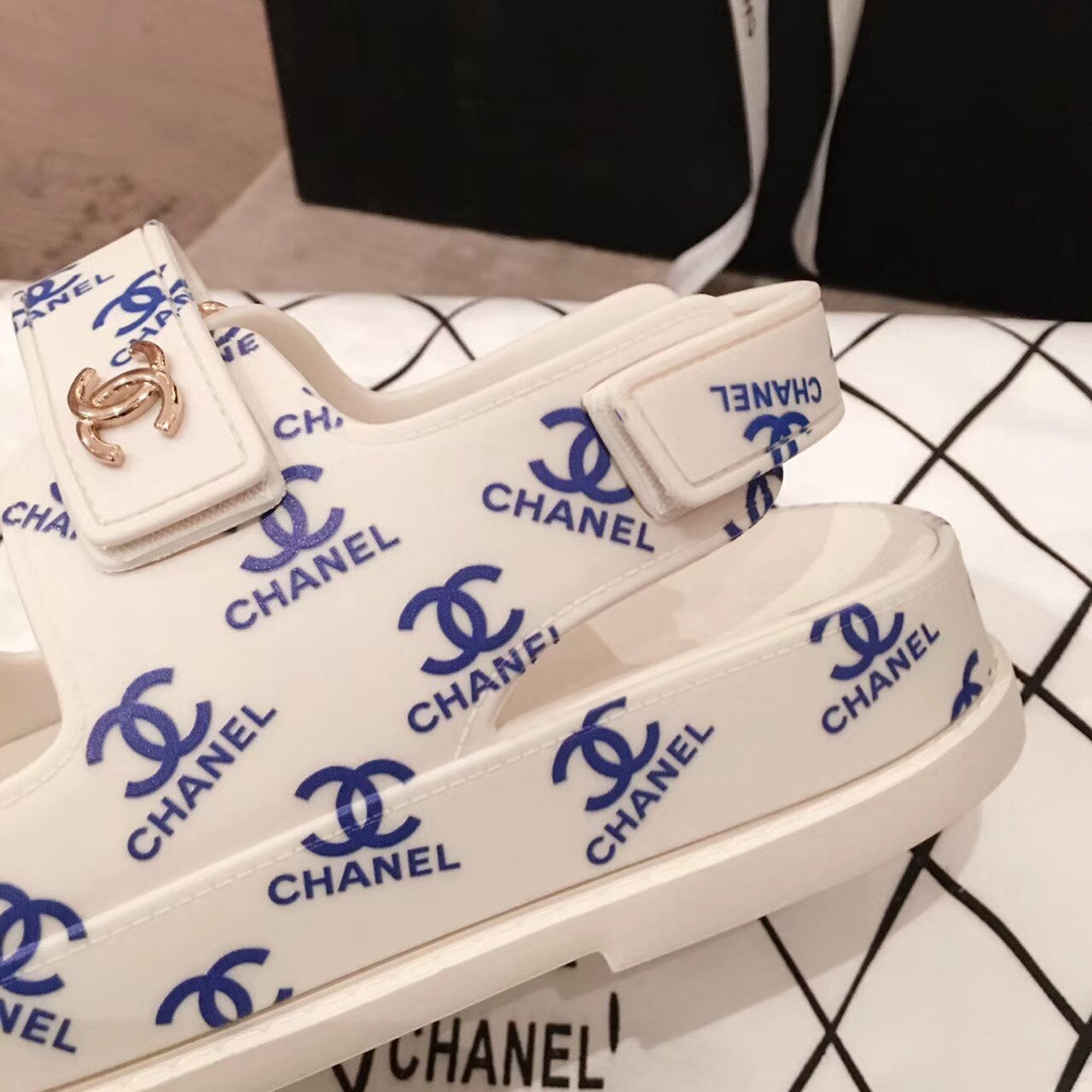 Chanel PVC Velcro Sandals Spring/Summer Act 1 Collection White/Blue
