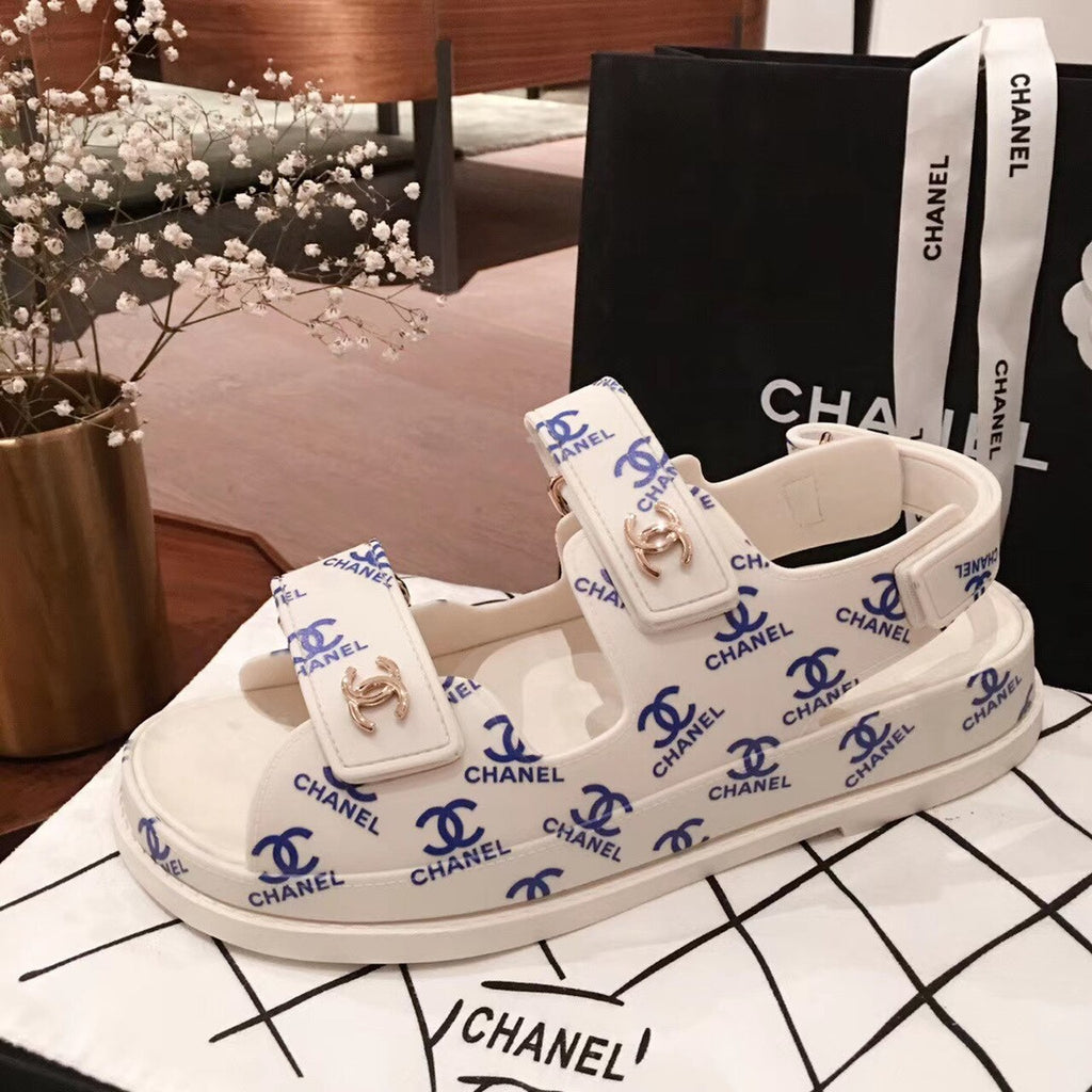 Chanel PVC Velcro Sandals Spring/Summer Act 1 Collection White/Blue