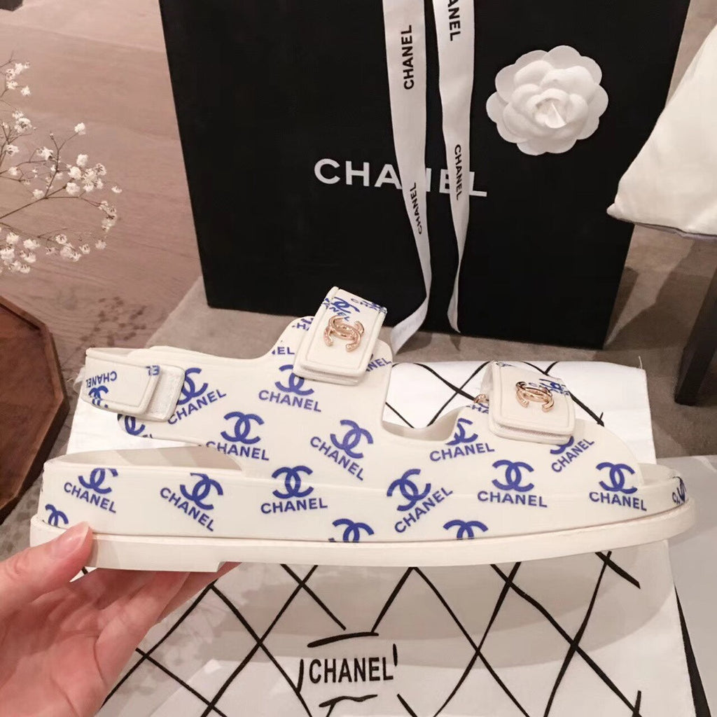 Chanel PVC Velcro Sandals Spring/Summer Act 1 Collection White/Blue