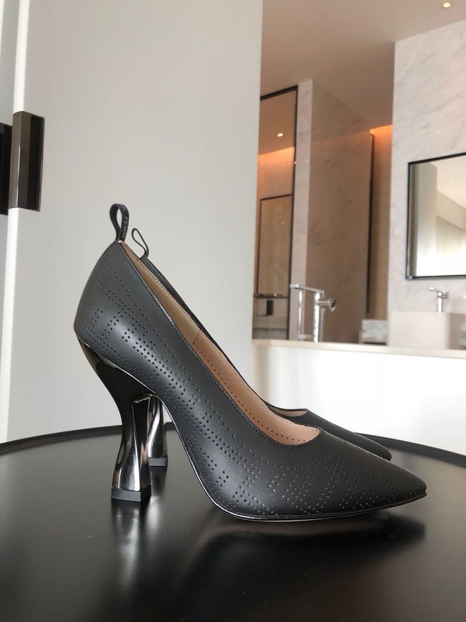 Fendi FF Perforated Pumps 85mm Spring/Summer Collection Black