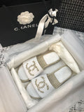 Chanel Jeweled CC Logo Espadrille Slippers Patent Leather Spring/Summer Collection White