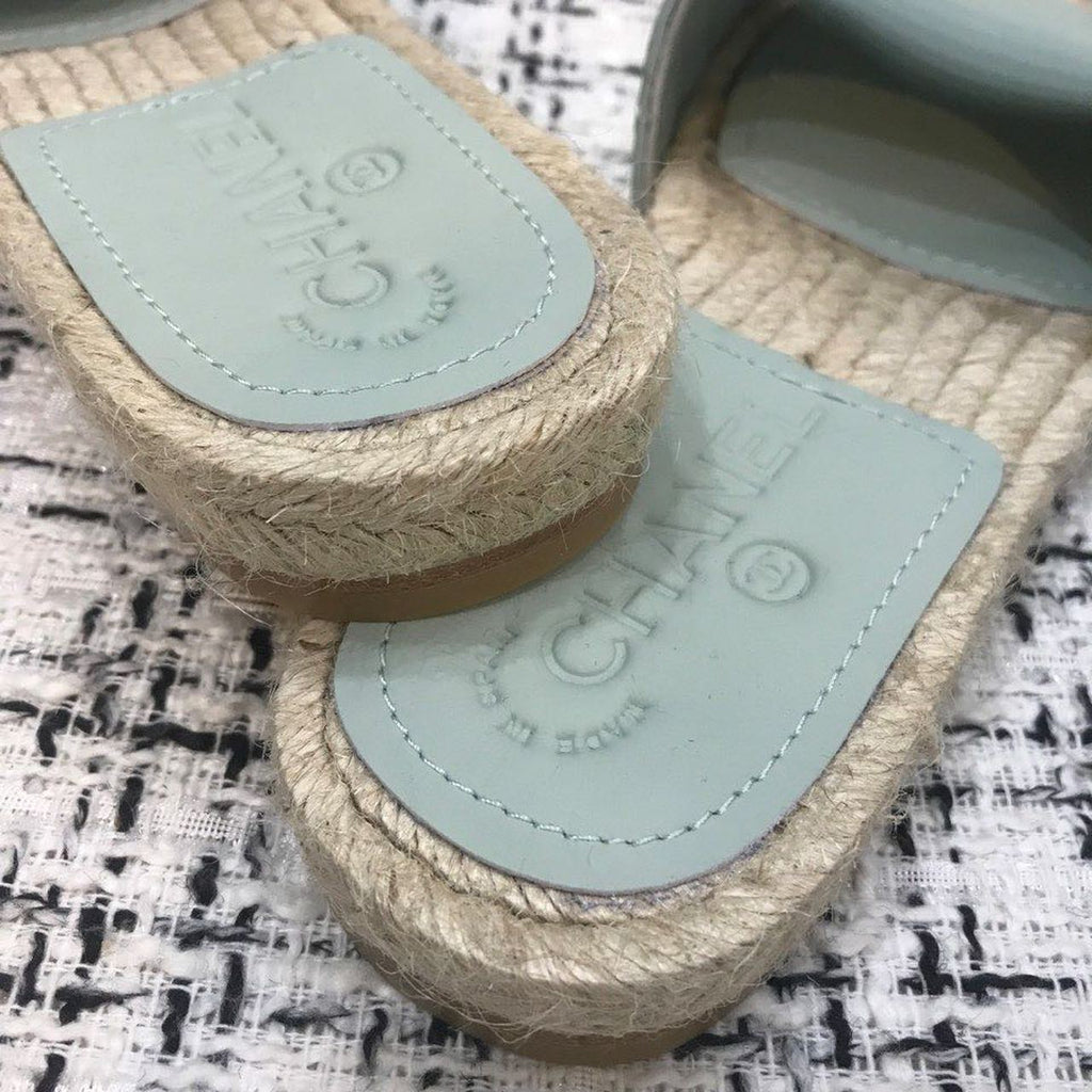 Chanel Quilted CC Logo Espadrille Slippers Calfskin Leather Spring/Summer Collection Light Blue/Blue