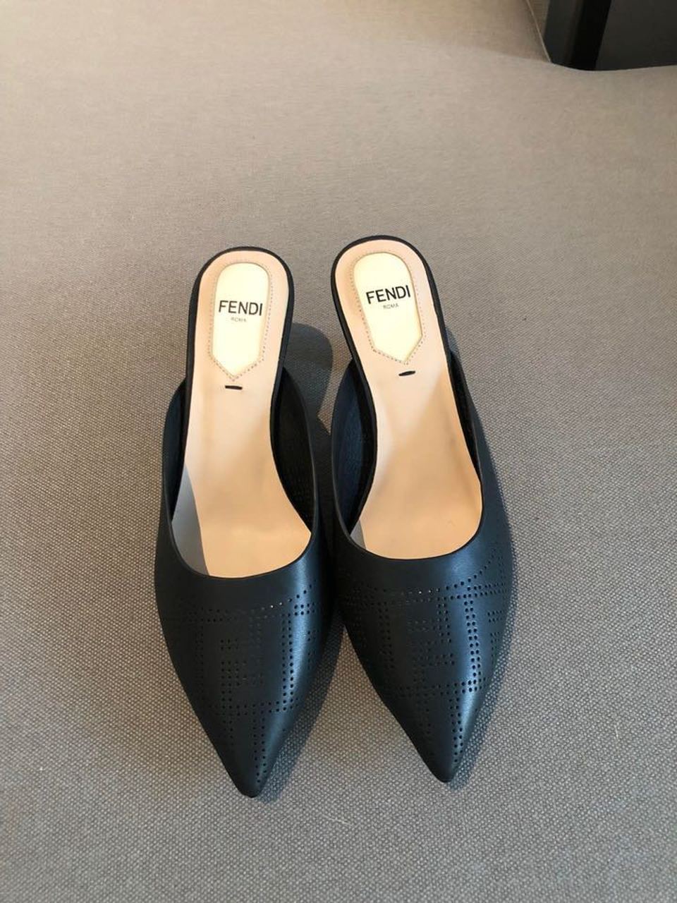 Fendi Colibri Perforated FF Sabot Mules 55mm Spring/Summer 2020 Collection, Black