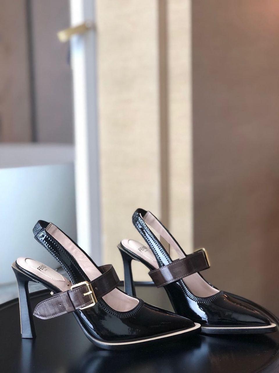 Fendi FFrame Slingback Pumps 95mm Spring/Summer Collection Black