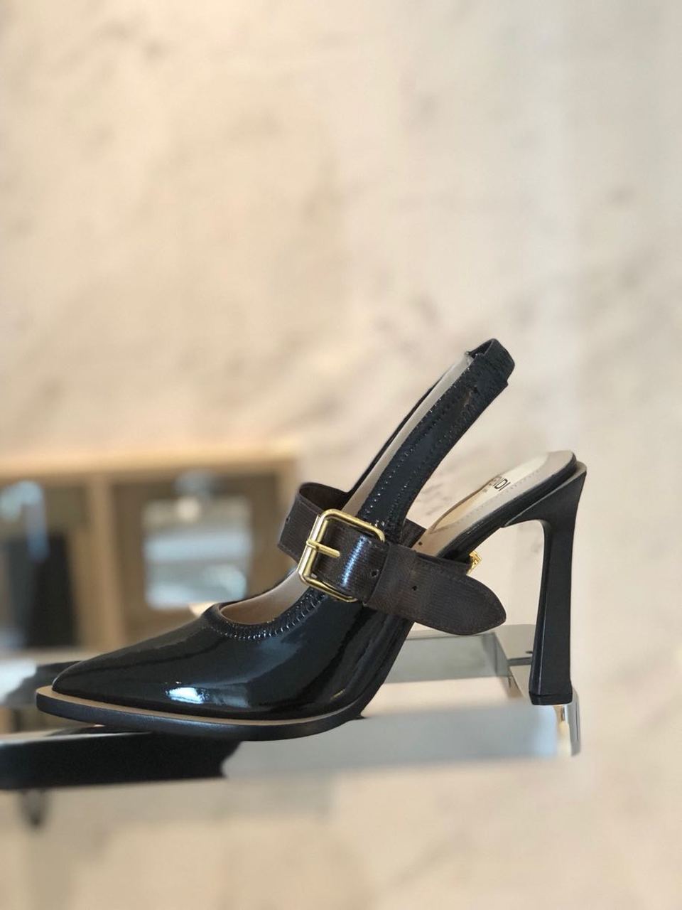 Fendi FFrame Slingback Pumps 95mm Spring/Summer Collection Black