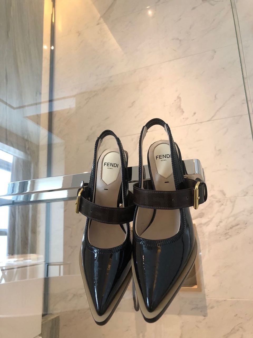 Fendi FFrame Slingback Pumps 95mm Spring/Summer Collection Black
