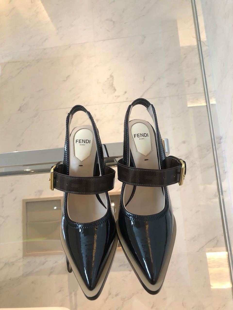 Fendi FFrame Slingback Pumps 95mm Spring/Summer Collection Black