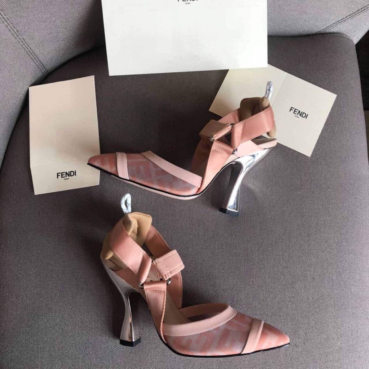 Fendi Colibri Runway Mesh FF Slingback Pumps 85mm Spring/Summer 2020 Collection, Pink
