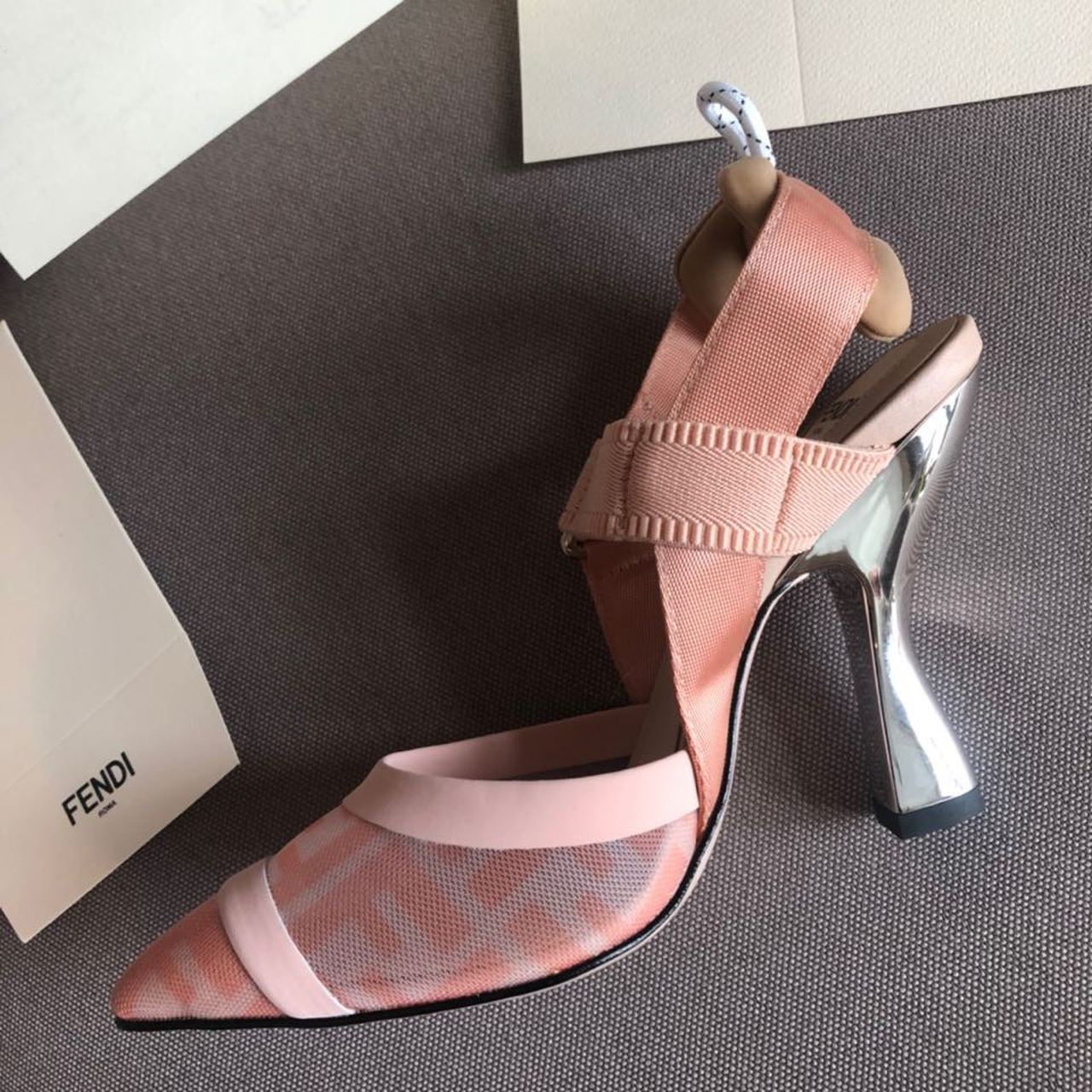 Fendi Colibri Runway Mesh FF Slingback Pumps 85mm Spring/Summer 2020 Collection, Pink