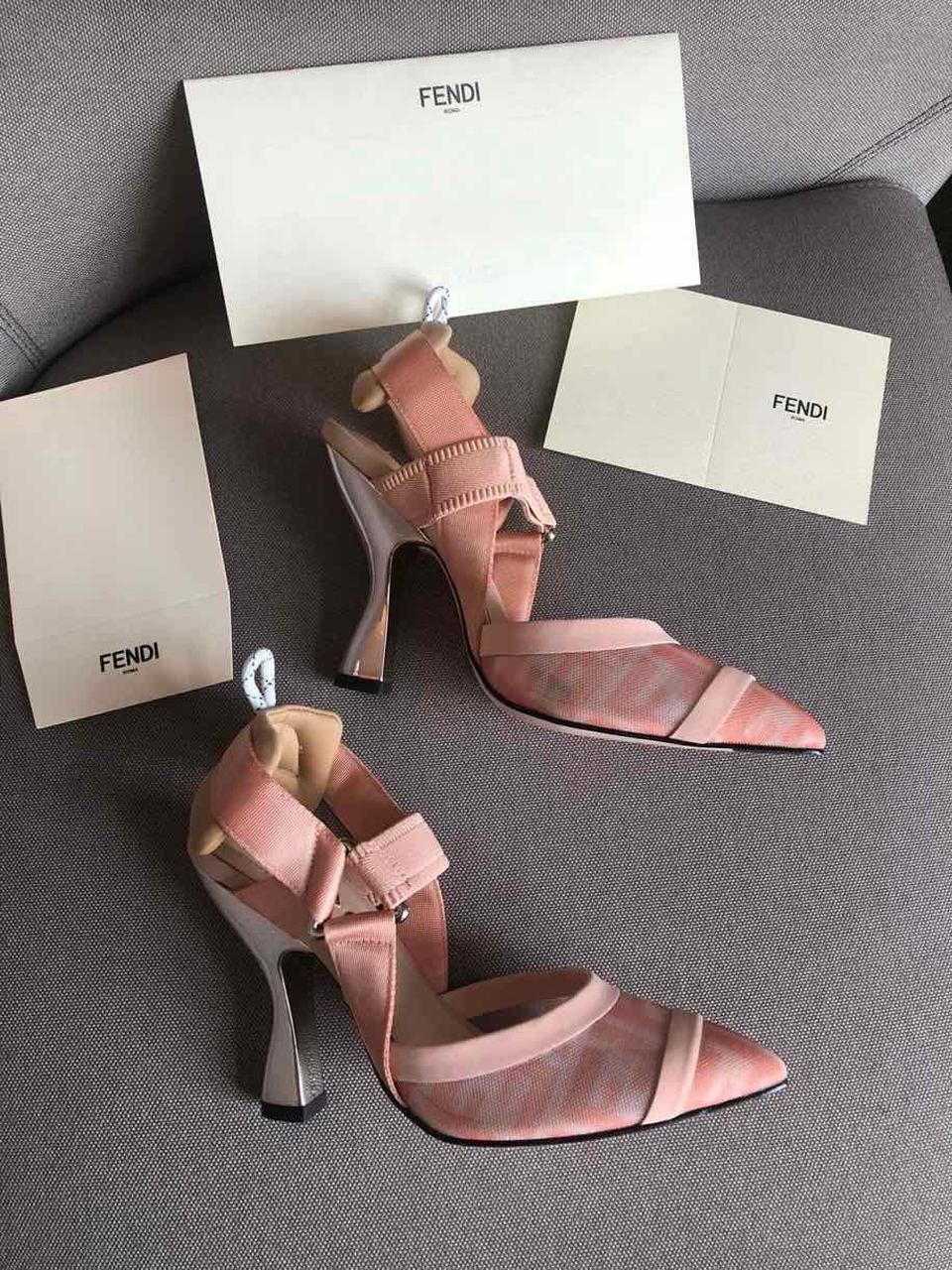 Fendi Colibri Runway Mesh FF Slingback Pumps 85mm Spring/Summer 2020 Collection, Pink