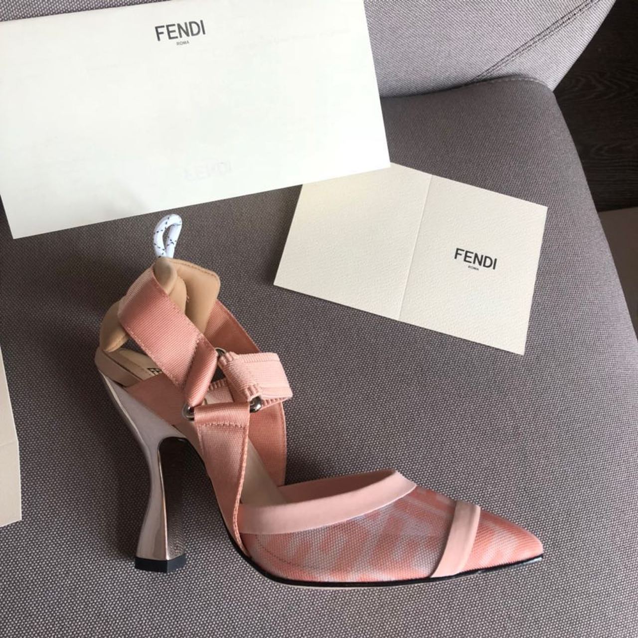 Fendi Colibri Runway Mesh FF Slingback Pumps 85mm Spring/Summer 2020 Collection, Pink
