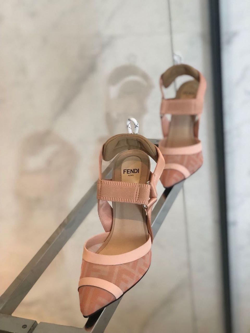 Fendi Colibri Runway Mesh FF Slingback Pumps 85mm Spring/Summer 2020 Collection, Pink