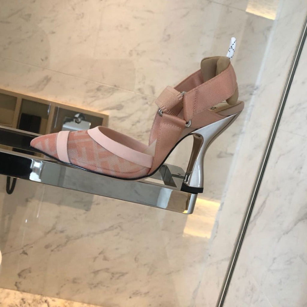 Fendi Colibri Runway Mesh FF Slingback Pumps 85mm Spring/Summer 2020 Collection, Pink