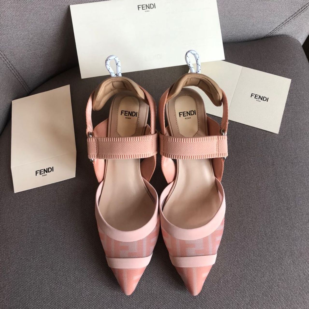 Fendi Colibri Runway Mesh FF Slingback Pumps 55mm Spring/Summer Collection Pink