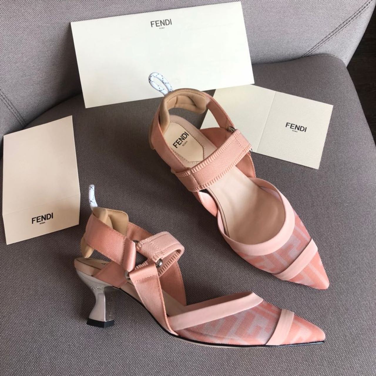Fendi Colibri Runway Mesh FF Slingback Pumps 55mm Spring/Summer Collection Pink