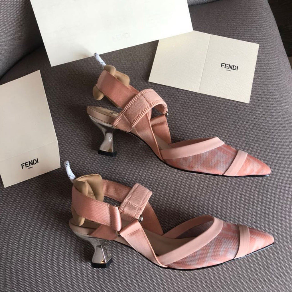Fendi Colibri Runway Mesh FF Slingback Pumps 55mm Spring/Summer Collection Pink