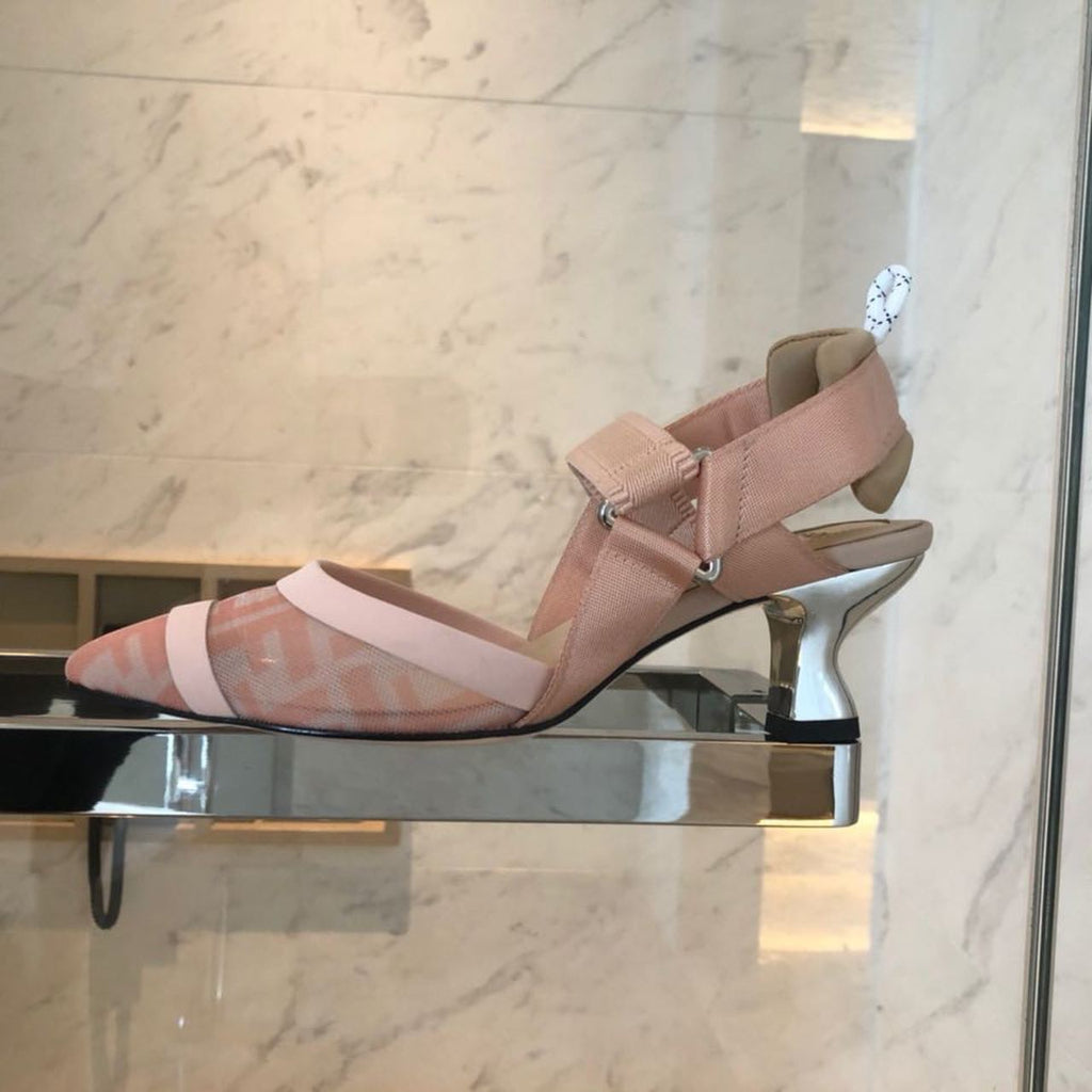 Fendi Colibri Runway Mesh FF Slingback Pumps 55mm Spring/Summer Collection Pink