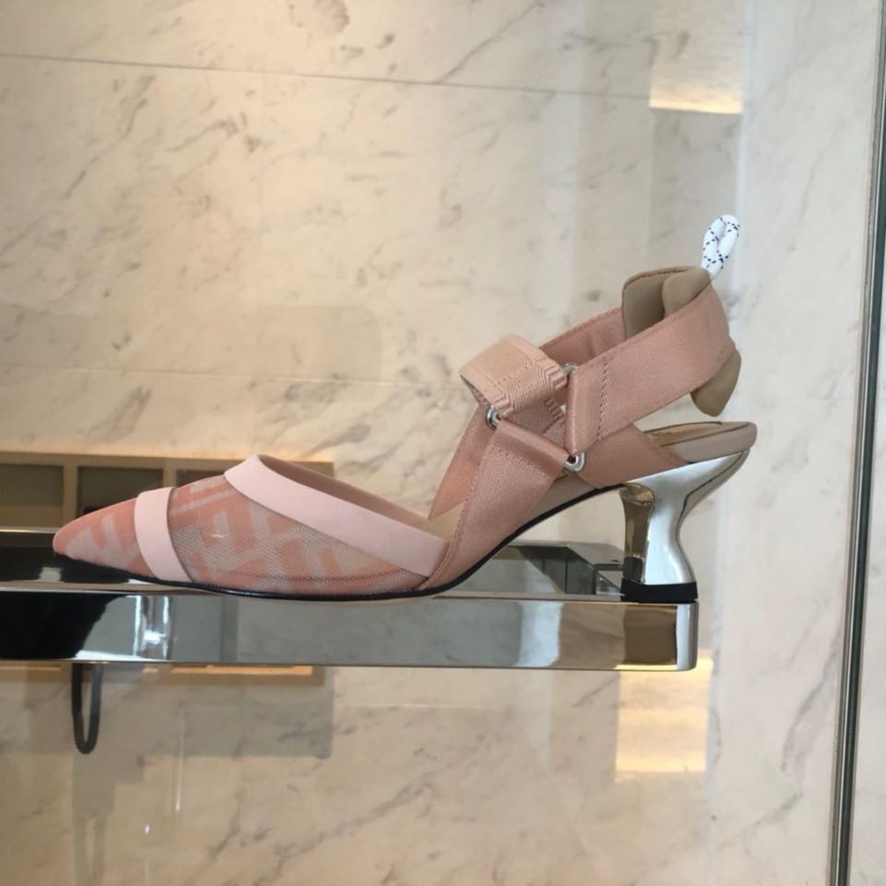 Fendi Colibri Runway Mesh FF Slingback Pumps 55mm Spring/Summer Collection Pink