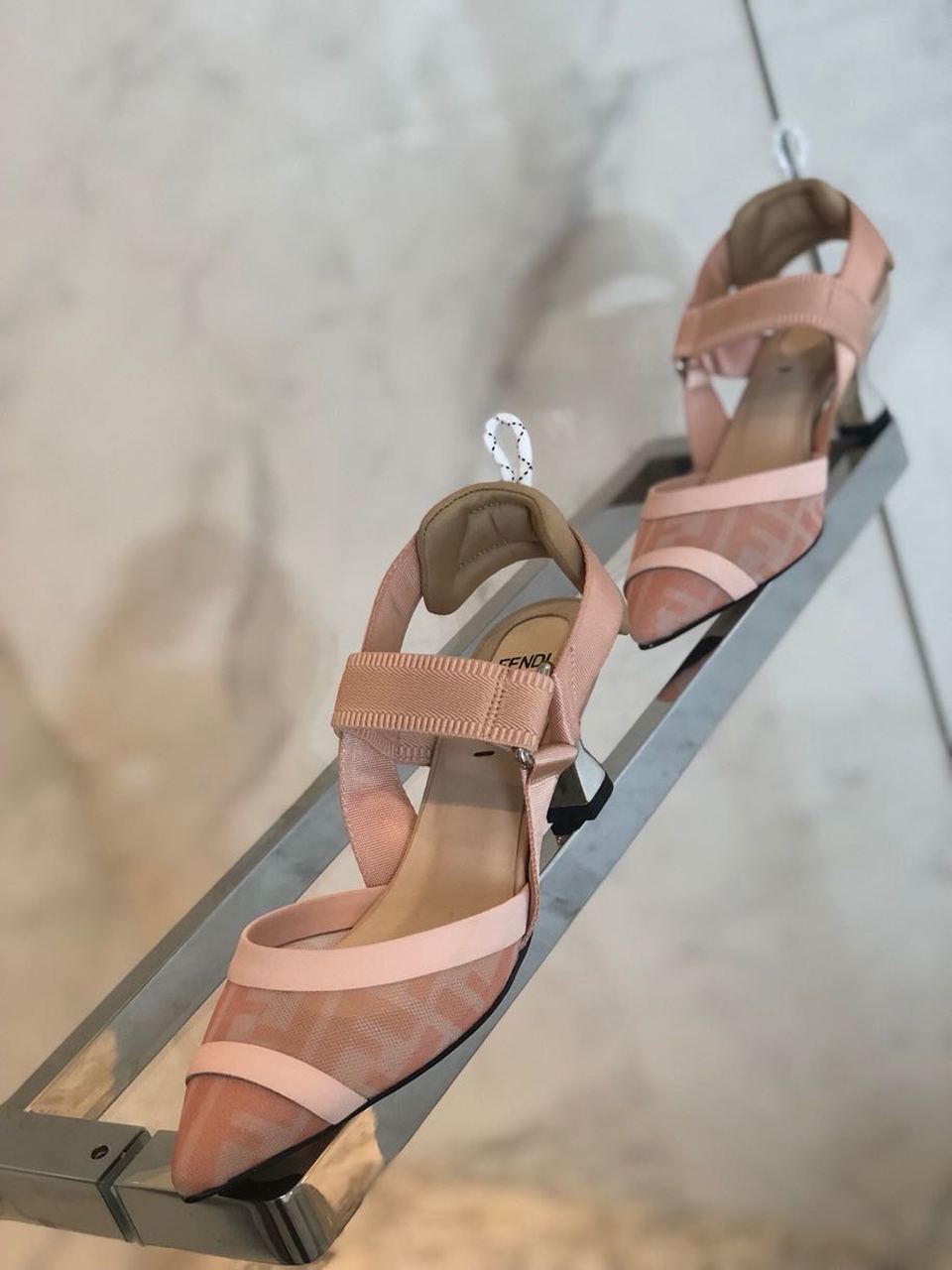 Fendi Colibri Runway Mesh FF Slingback Pumps 55mm Spring/Summer Collection Pink