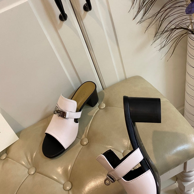 Hermes Blossom Mule White