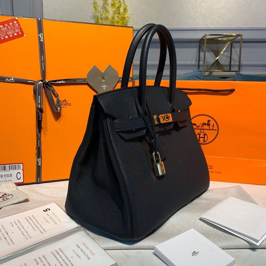 Hermes Birkin Bag 30cm Gold Hardware Togo Leather Semi Handstitched Noir CK89