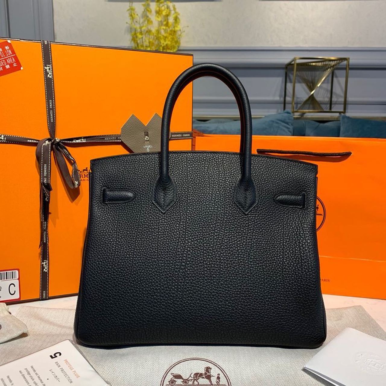Hermes Birkin Bag 30cm Gold Hardware Togo Leather Semi Handstitched Noir CK89