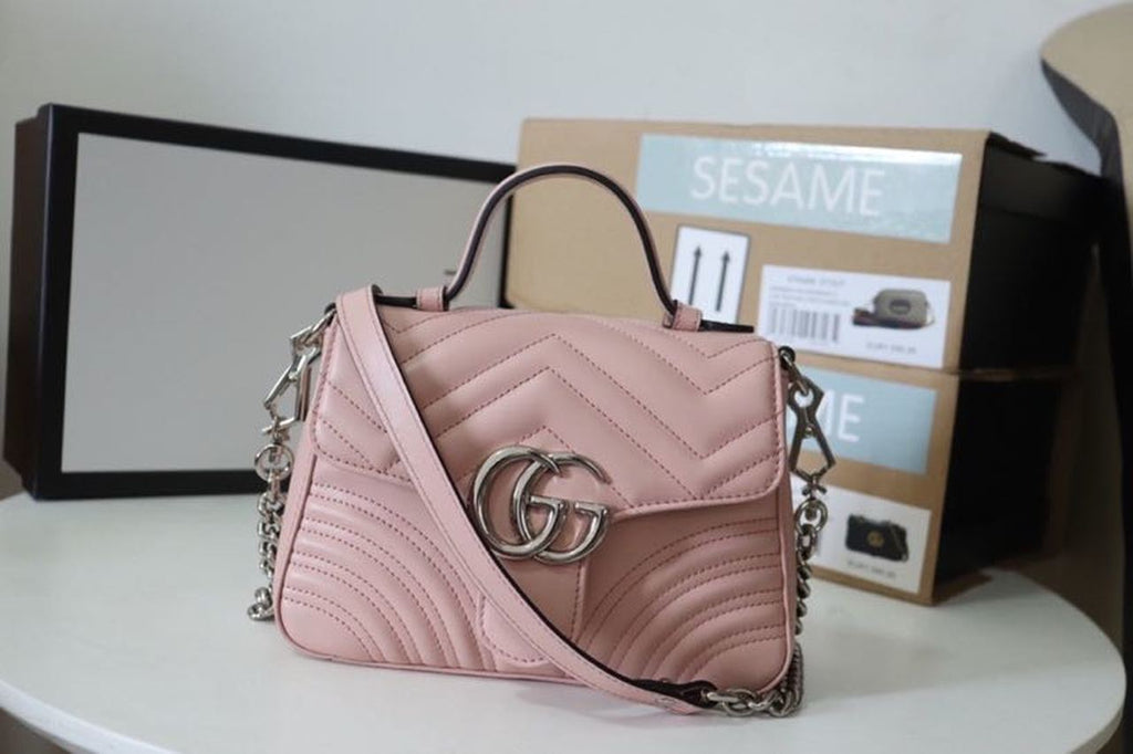 Gucci Marmont Top Handle Bag 22cm 547260 Calfskin Leather Spring/Summer Collection, Cherry Blossom