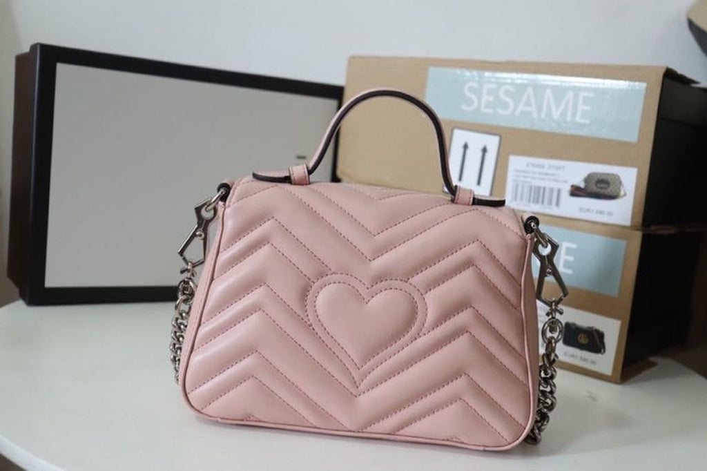 Gucci Marmont Top Handle Bag 22cm 547260 Calfskin Leather Spring/Summer Collection, Cherry Blossom