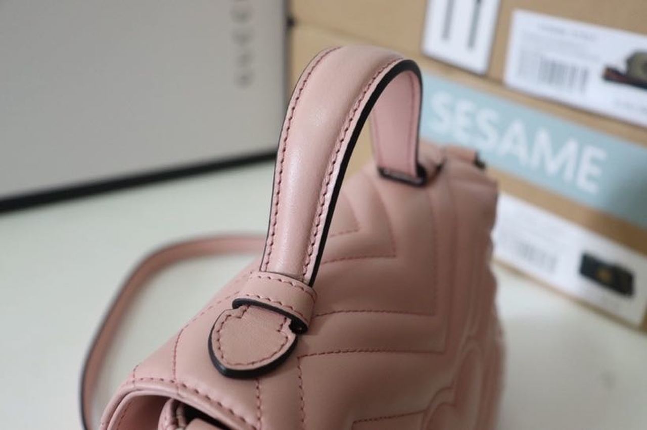 Gucci Marmont Top Handle Bag 22cm 547260 Calfskin Leather Spring/Summer Collection, Cherry Blossom