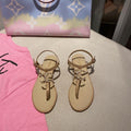 Chanel Pearl Embroidered CC Logo Thong Sandals Calfskin Leather Spring/Summer Act 1 Collection Beige