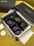 Chanel Velcro Beach Sandals Calfskin Leather Spring/Summer Act 2 Collection Black