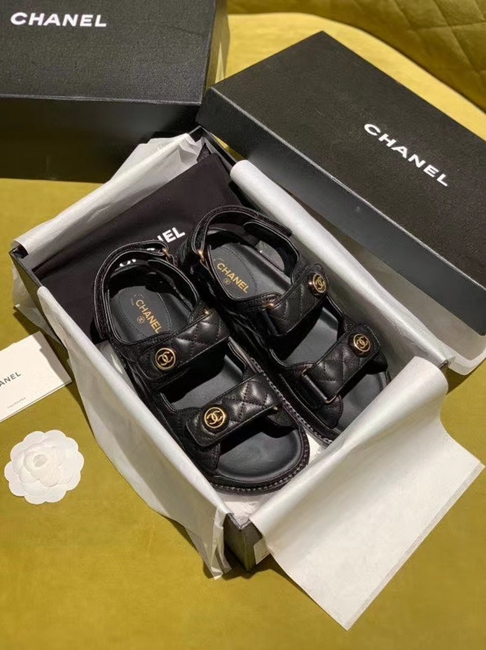Chanel Velcro Beach Sandals Calfskin Leather Spring/Summer Act 2 Collection Black