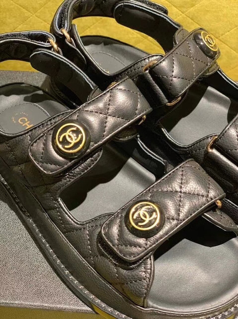 Chanel Velcro Beach Sandals Calfskin Leather Spring/Summer Act 2 Collection Black