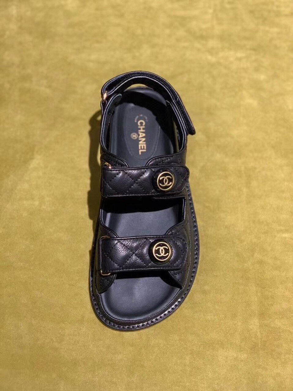 Chanel Velcro Beach Sandals Calfskin Leather Spring/Summer Act 2 Collection Black