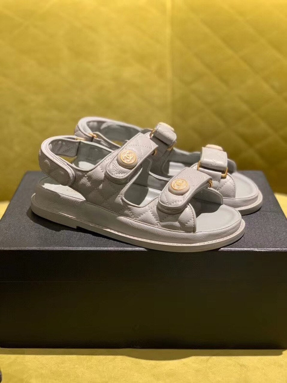 Chanel Velcro Beach Sandals Calfskin Leather Spring/Summer Act 2 Collection Grey