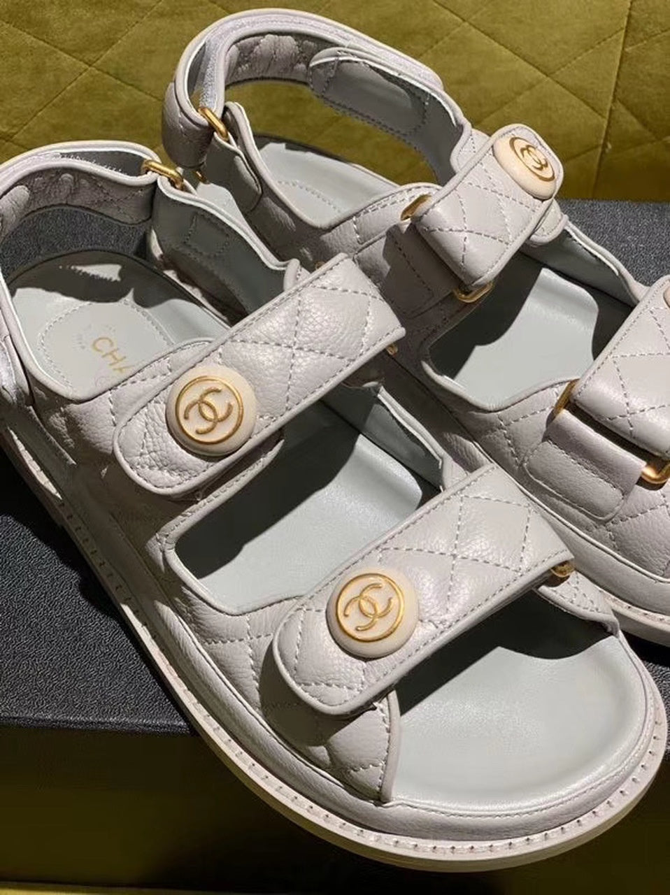 Chanel Velcro Beach Sandals Calfskin Leather Spring/Summer Act 2 Collection Grey
