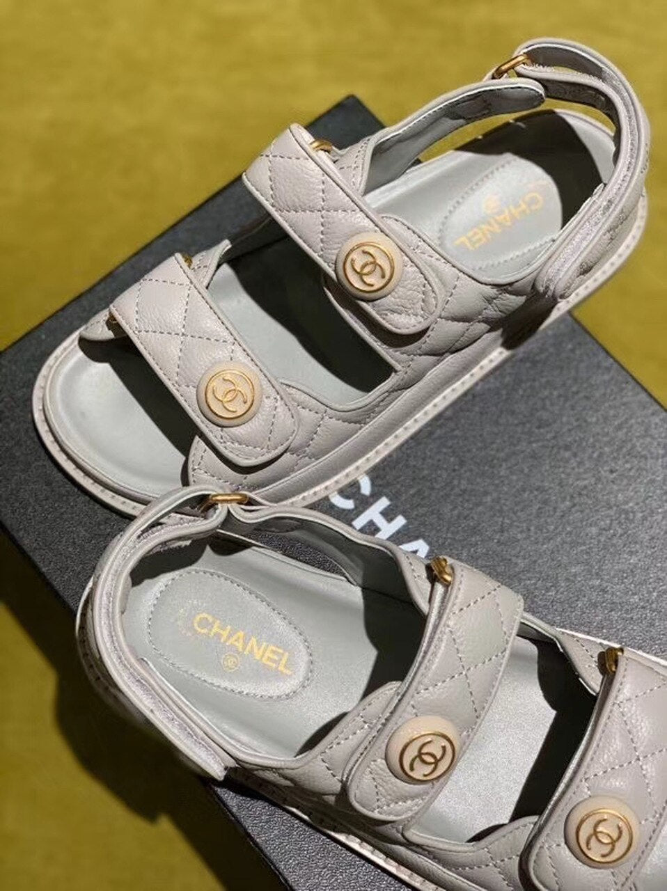Chanel Velcro Beach Sandals Calfskin Leather Spring/Summer Act 2 Collection Grey