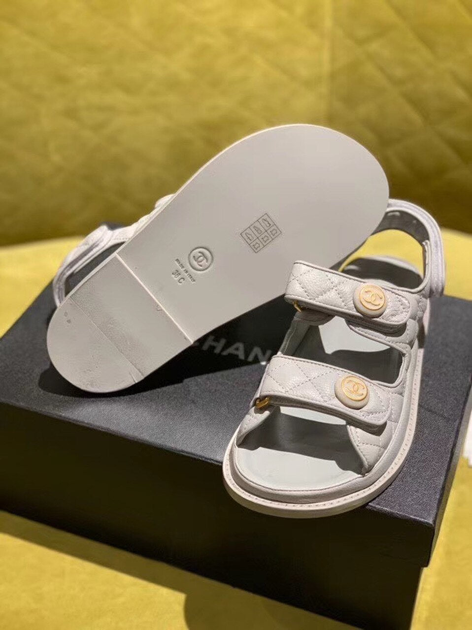 Chanel Velcro Beach Sandals Calfskin Leather Spring/Summer Act 2 Collection Grey