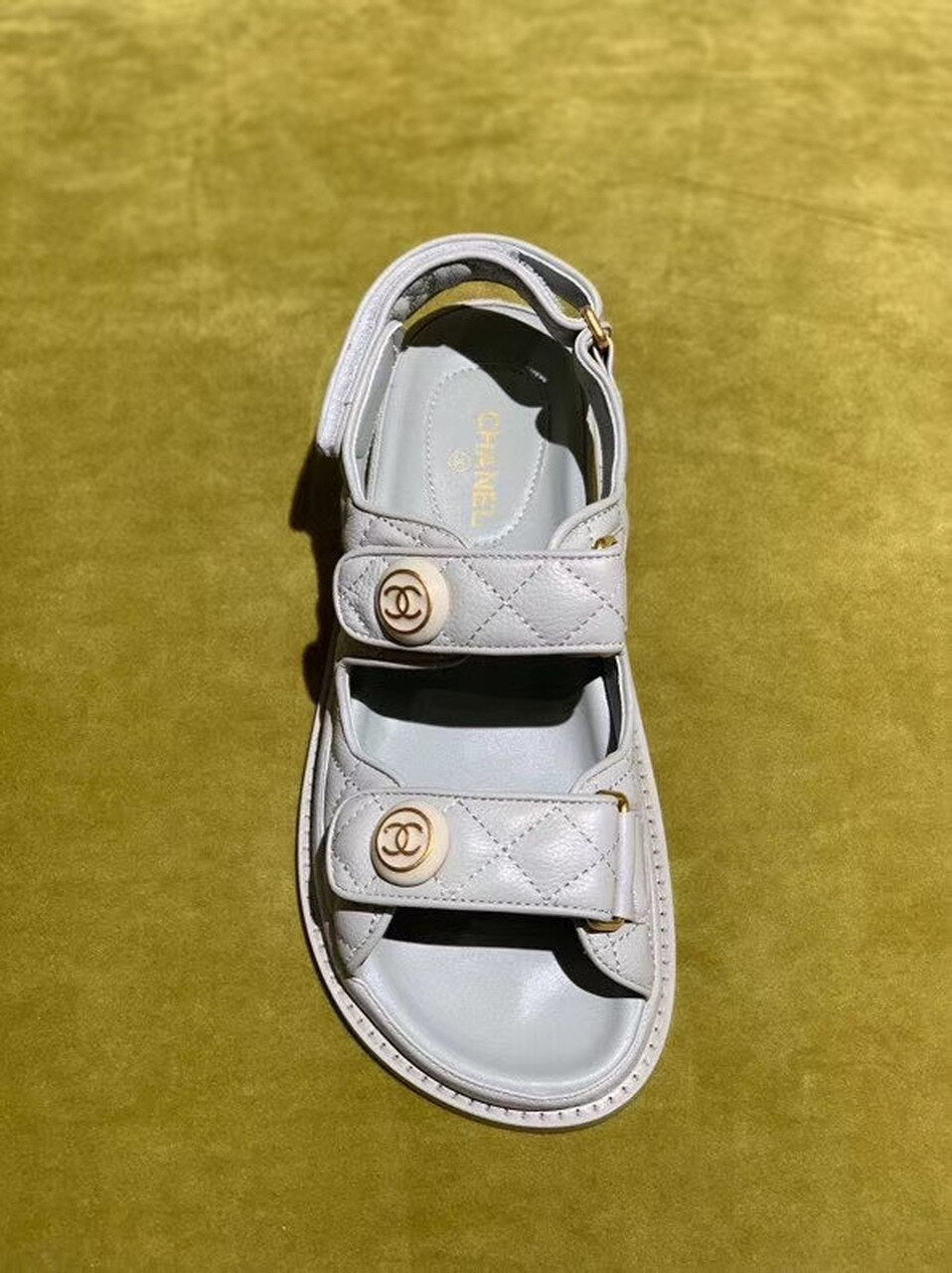 Chanel Velcro Beach Sandals Calfskin Leather Spring/Summer Act 2 Collection Grey