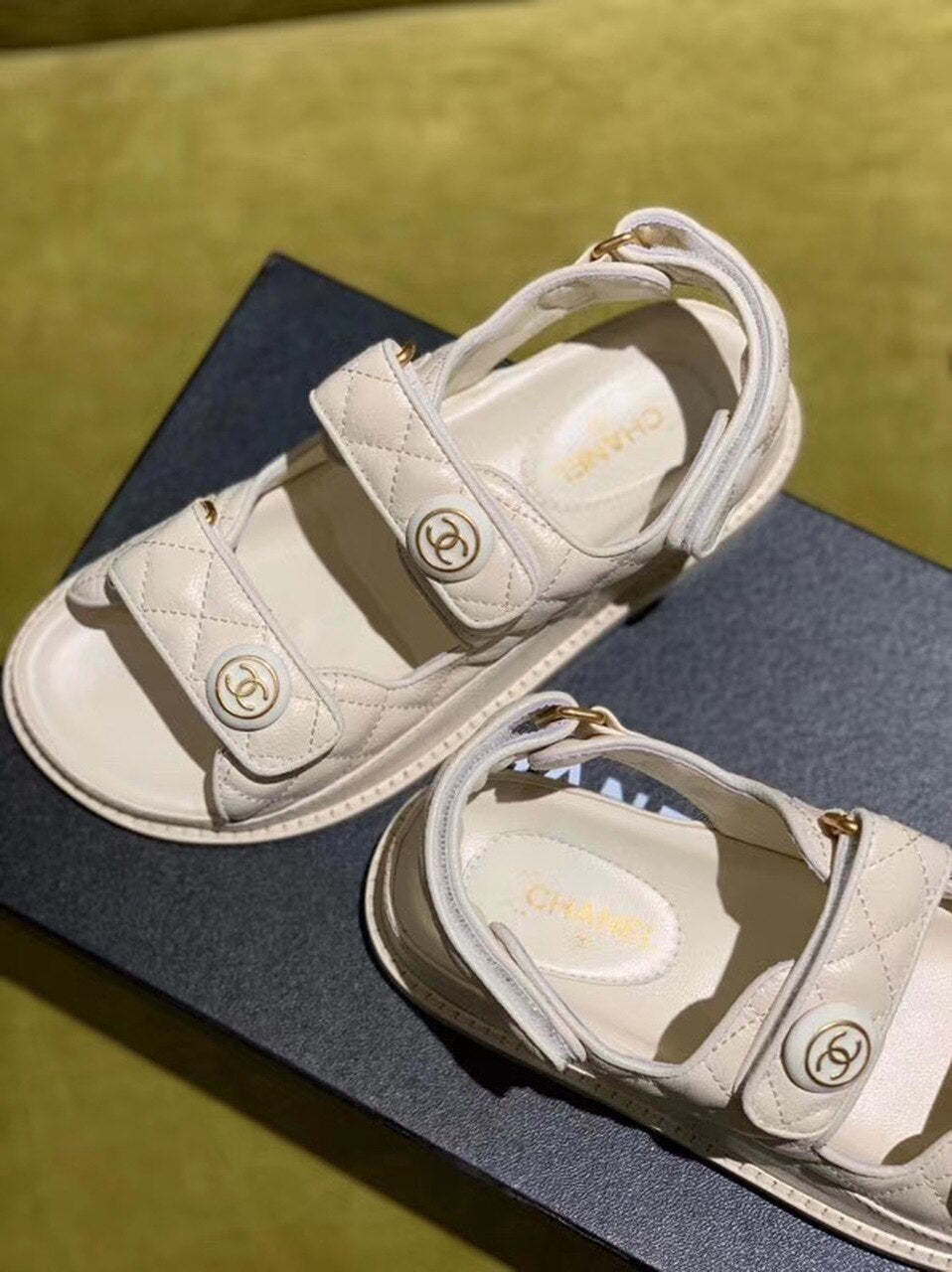 Chanel Velcro Beach Sandals Calfskin Leather Spring/Summer Act 2 Collection Off White