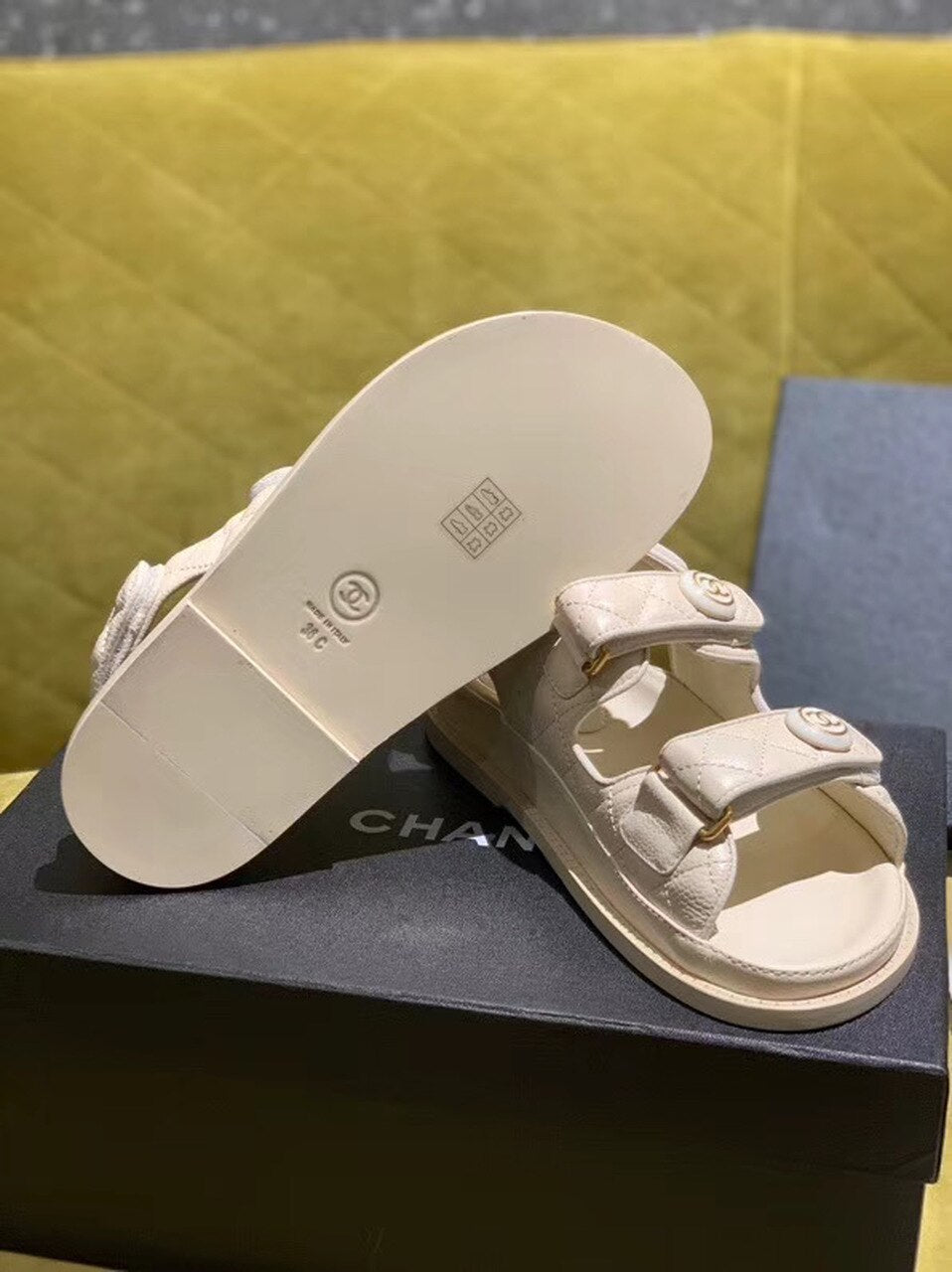 Chanel Velcro Beach Sandals Calfskin Leather Spring/Summer Act 2 Collection Off White