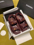 Chanel Velcro Beach Sandals Calfskin Leather Spring/Summer Act 2 Collection Burgundy